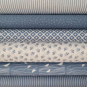 Stoffpaket Westfalenstoffe Blau-Weiß , 6 x 25 cm x 75 cm für kleine Nähprojekte, Puppenkleidung, Applikationen, Wimpelkette Stoff, Patchwork
