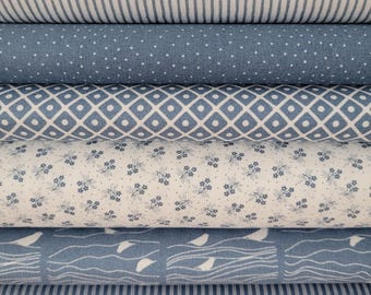 Fabric bundle 6 x 25 cm x 47 cm Westfalenstoffe blue and white, for small sewing projects, doll clothes, appliqués, pennant banners, patchwork