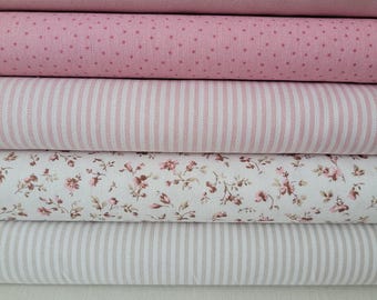 Westfalenstoffe floral fabric bundle, 6 x 25 cm x 75 cm, for small sewing projects, patchwork, doll clothes, appliqués, bunting.