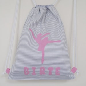 Gym bag for children gray pink, ballerina, ballet, backpack customizable with name, lined image 4