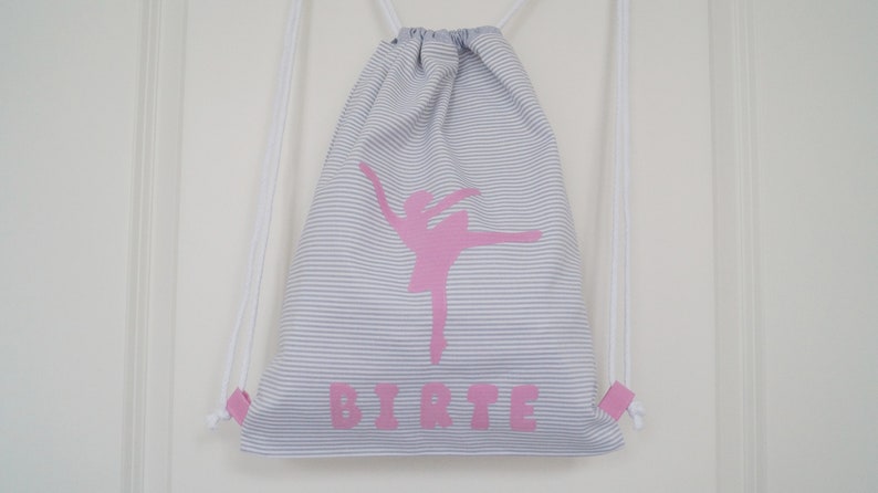 Gym bag for children gray pink, ballerina, ballet, backpack customizable with name, lined image 4