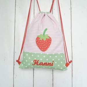 Sac de sport pour enfants, sac à dos fraise, vert rose personnalisable avec nom image 2