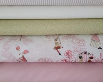 Fabric bundle 6 x 25 cm x 47 cm, rose kisses, for small sewing projects, patchwork, doll clothes, appliqués, bunting fabric
