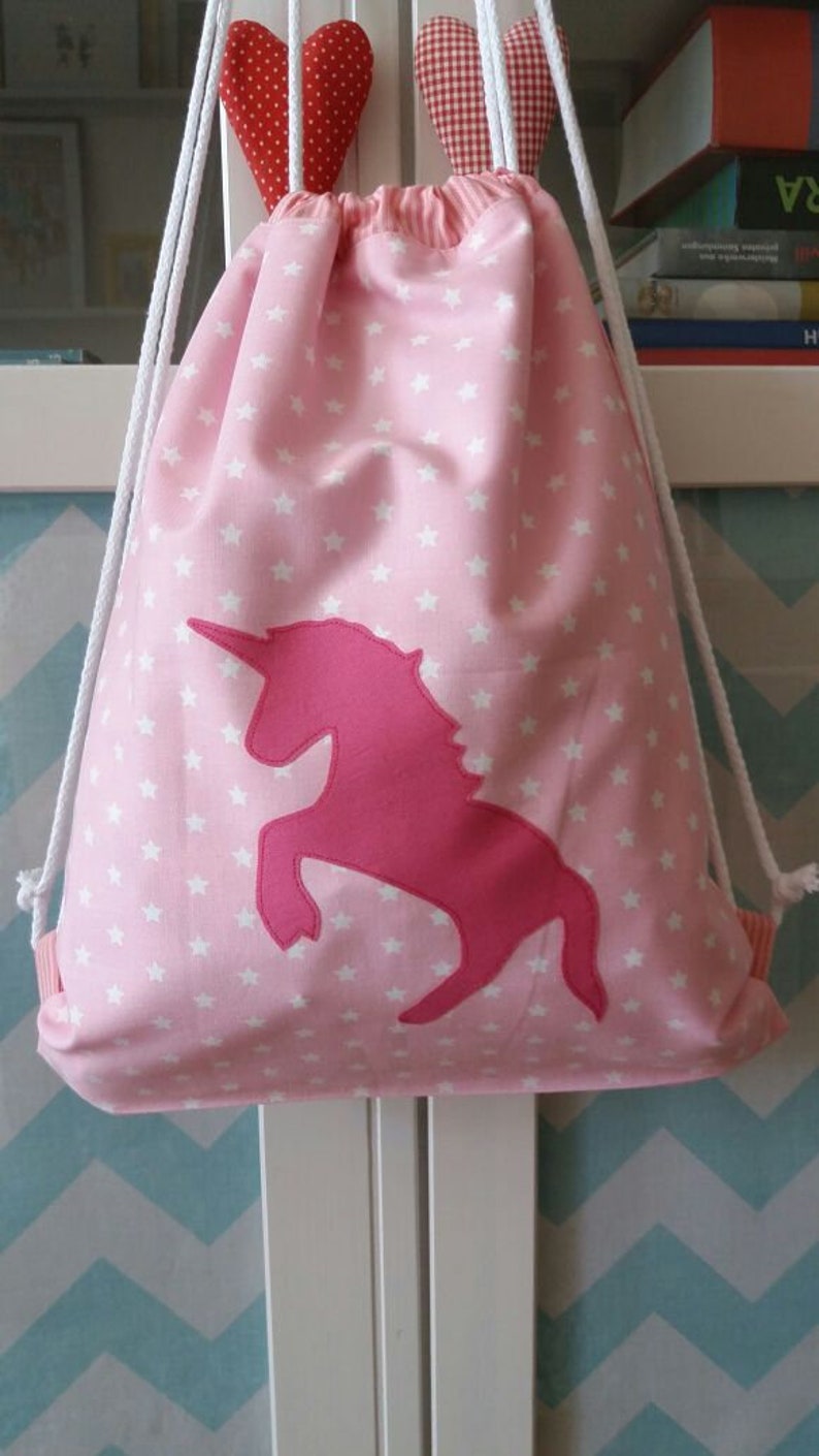 Turnbeutel Einhorn, Rucksack für Kinder, personalisierbar mit Namen, gefüttert, rosa pink Bild 2