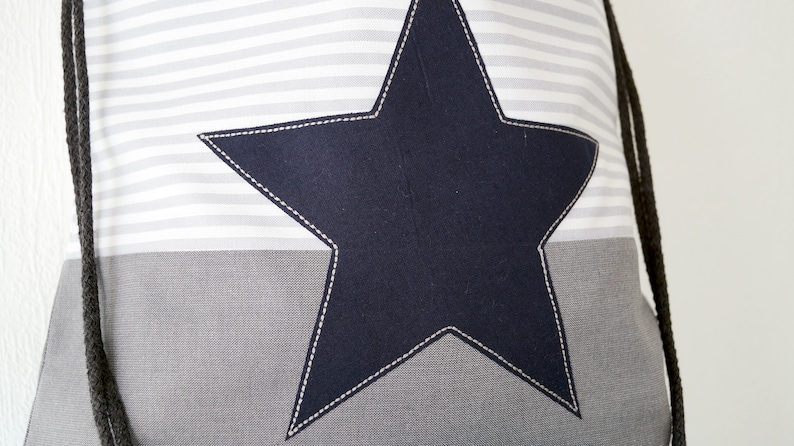 Gym bag, backpack, sports bag for women, lined gray star dark blue image 2