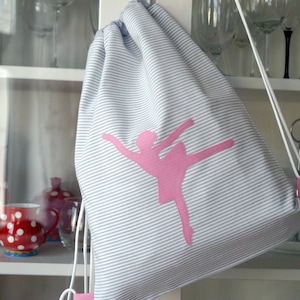 Turnbeutel für Kinder grau rosa, Ballerina, Ballett, Rucksack personalisierbar mit Namen, gefüttert