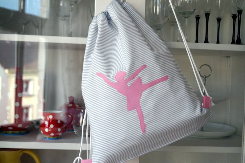 Gym bag for children gray pink, ballerina, ballet, backpack customizable with name, lined image 1