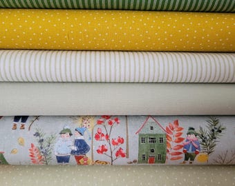 Fabric bundle "Lantern Children", 6 x 25 cm x 75 cm for small sewing projects, doll clothes, appliqués, pennant banner fabric, patchwork
