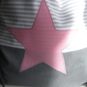 Gym bag, backpack women, gray pink lined star sports bag image 2