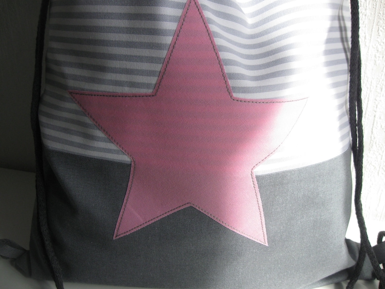Gym bag, backpack women, gray pink lined star sports bag image 2