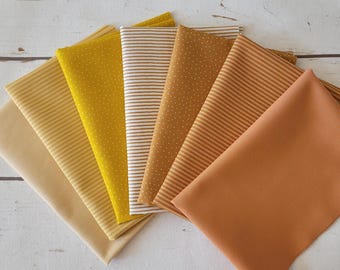 Fabric bundle 7 x 25 cm x 47 cm Westfalenstoffe Yellow - Orange, fabric bundle, doll clothes, 100% cotton, patchwork, pennant banner, fabric set