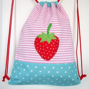 Gym bag for children, backpack, strawberry, customizable with name image 2