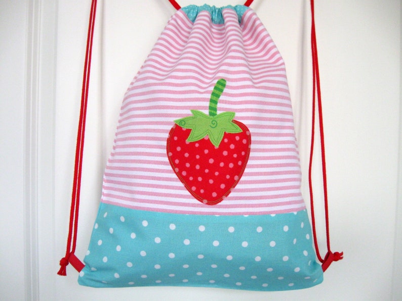 Gym bag for children, backpack, strawberry, customizable with name image 2