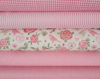 Fabric bundle 6 x 25 cm x 47 cm roses for smaller sewing projects, patchwork, doll clothes, appliqués, pennant banner fabric