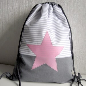 Gym bag, backpack women, gray pink lined star sports bag image 1