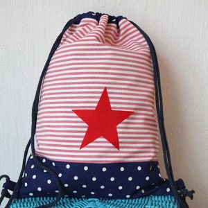 Gym bag, backpack for children, lined, star red dark blue, customizable with name image 6