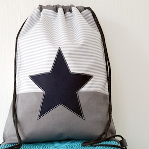 Turnbeutel, Rucksack, Sportbeutel Damen, gefüttert grau Stern dunkelblau