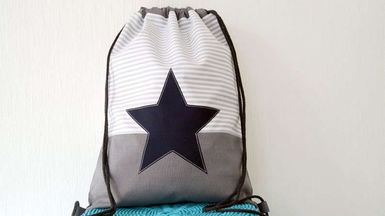 Gym bag, backpack, sports bag for women, lined gray star dark blue image 1