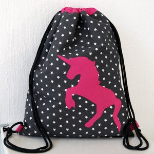 Gym bag unicorn, backpack for children, lined, customizable with name image 1
