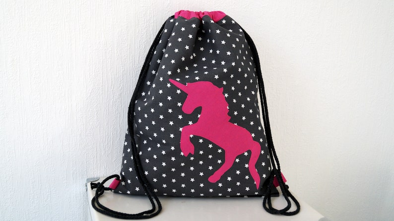 Gym bag unicorn, backpack for children, lined, customizable with name image 1