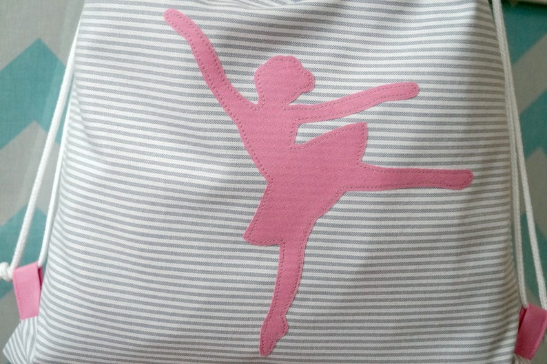 Gym bag for children gray pink, ballerina, ballet, backpack customizable with name, lined image 2