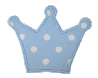 large crown patch, applique for children, sew-on patch, blue