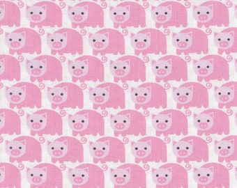 18,90 euros le mètre de tissus Westphalie, petit cochon rose clair, ligne jeune de coton tissé