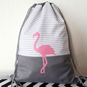 Turnbeutel Flamingo, Rucksack Damen, gefüttert grau rosa Sportbeutel immagine 1