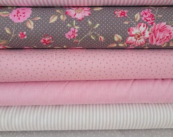 Fabric bundle 6 x 25 cm x 47 cm Westfalenstoffe roses for small sewing projects, patchwork, doll clothes, appliqués, pennant banner fabric