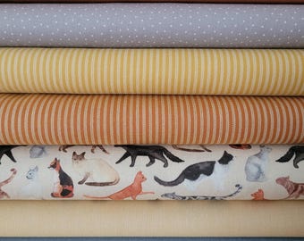 Westfalenstoffe Cat Fabric Bundle, 7 x 25 cm x 75 cm, for small sewing projects, doll clothes, appliqués, bunting, patchwork