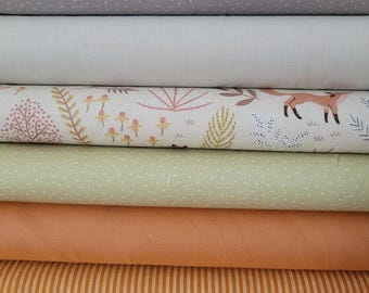 Fabric bundle 6 x 25 cm x 47 cm Westfalenstoffe fox, for small sewing projects, doll clothes, 100% cotton, patchwork, pennant banner fabric