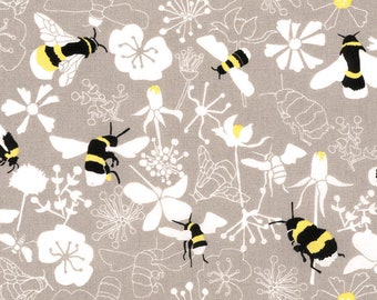 18.90 EUR/meter Westfalenstoffe Kyoto bumblebees sand-white 0.5 m cotton woven fabric