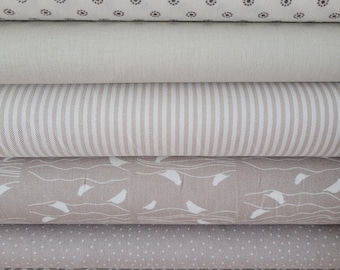 Fabric bundle 6 x 25 cm x 47 cm Westfalenstoffe beige-white, for small sewing projects, doll clothes, appliqués, bunting, patchwork