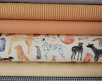 Westfalenstoffe fabric bundle with dogs, 6 x 25 cm x 75 cm, for small sewing projects, doll clothes, appliqués, pennant banners, patchwork.
