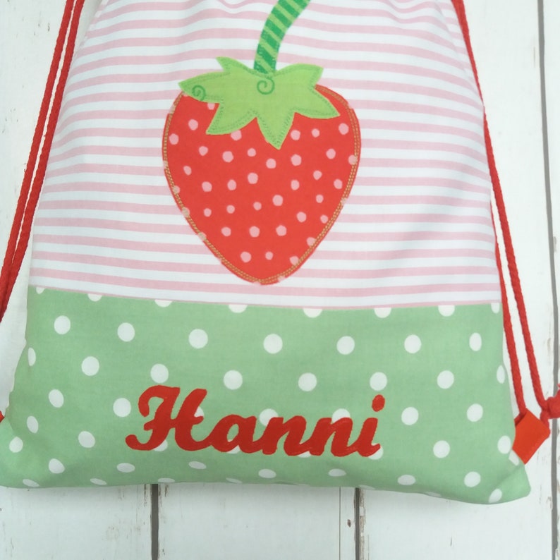 Sac de sport pour enfants, sac à dos fraise, vert rose personnalisable avec nom image 3
