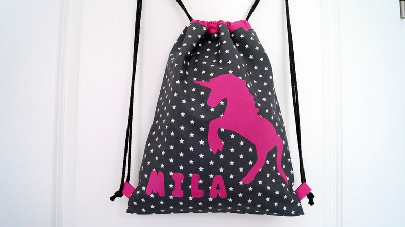 Gym bag unicorn, backpack for children, lined, customizable with name image 4