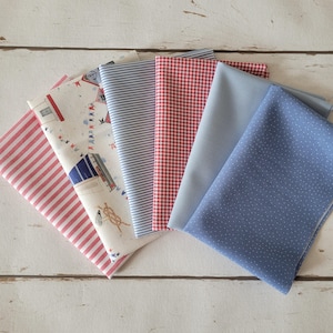 Stoffpaket Maritim 6 x 25 cm x 75 cm aus Westfalenstoffe und acufactum für kleine Nähprojekte, Puppenkleidung, Wimpelkette Stoff