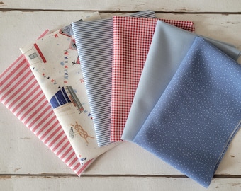 Nautical fabric bundle 6 x 25 cm x 75 cm from Westfalenstoffe and acufactum for small sewing projects, doll clothes, pennant banner fabric