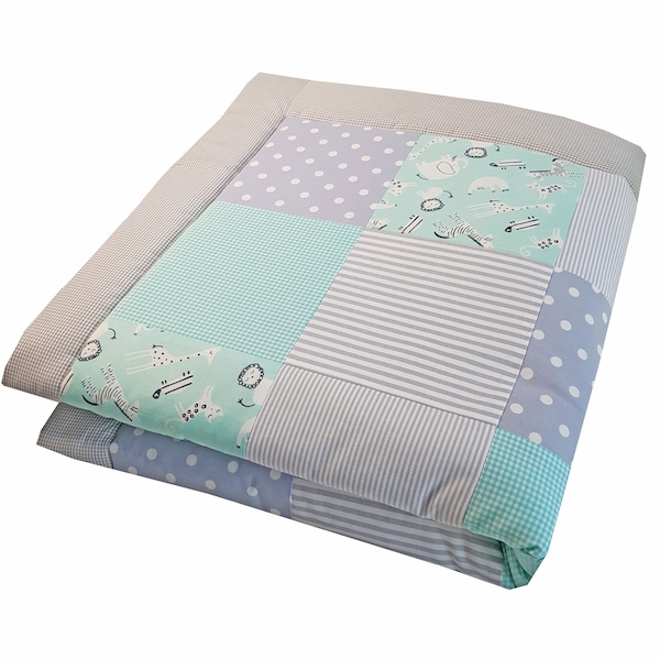 Krabbeldecke  Babydecke Patchwork Mint - Grau, versandfertig!