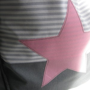 Gym bag, backpack women, gray pink lined star sports bag image 3