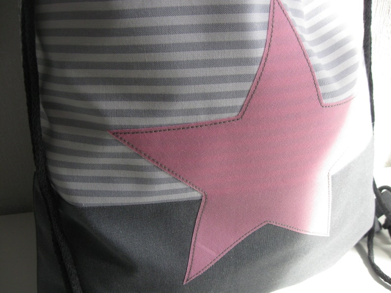 Gym bag, backpack women, gray pink lined star sports bag image 3