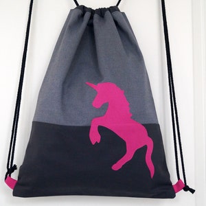 Turnbeutel Einhorn, Unicorn, Rucksack Damen, gefüttert. grau pink immagine 1