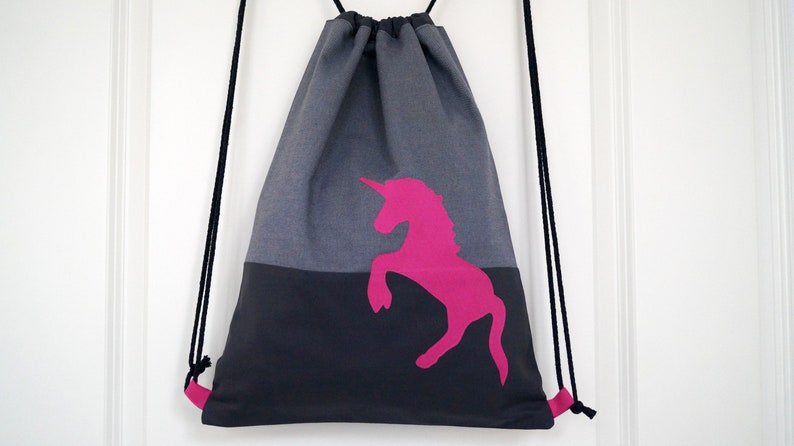 Turnbeutel Einhorn, Unicorn, Rucksack Damen, gefüttert. grau pink immagine 1