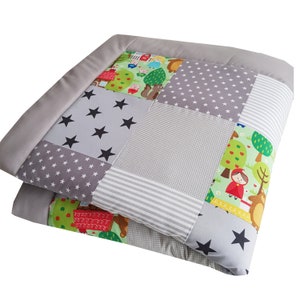 Krabbeldecke Babydecke Patchwork grau, sofort versandfertig!