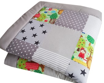 Krabbeldecke Babydecke Patchwork grau, sofort versandfertig!