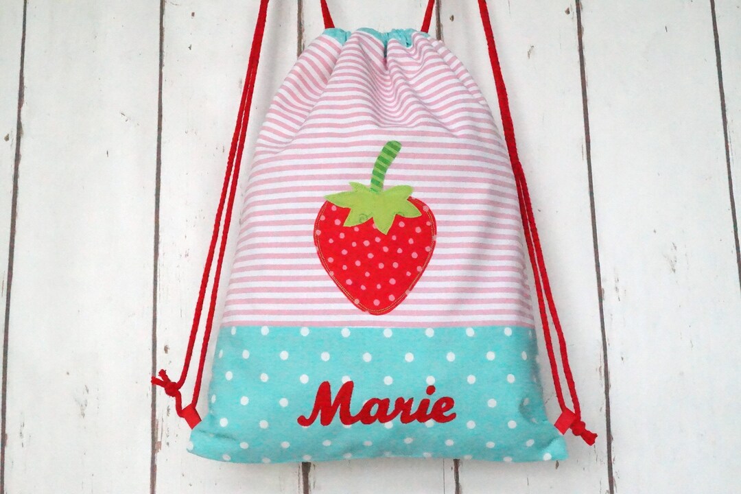 Gym Bag for Children, Backpack, Strawberry, Customizable With Name