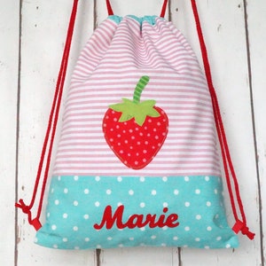 Gym bag for children, backpack, strawberry, customizable with name image 1