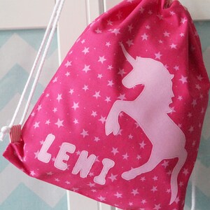 Turnbeutel Einhorn, pink-rosa, Rucksack für Kinder, personalisierbar mit Namen, gefüttert Bild 2