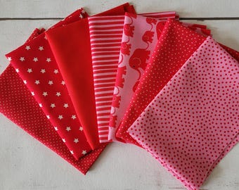 Fabric bundle 7 x 25 cm x 47 cm, boy's line, pink-red, Westfalenstoffe, for small sewing projects, pennant banner fabric