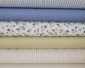Fabric bundle 6 x 25 cm x 47 cm Westfalenstoffe floral blue for small sewing projects, patchwork, doll clothes, bunting fabric
